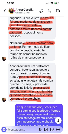 Print de conversa: Anna Carolina percebeu que comia por medo de sentir fome depois