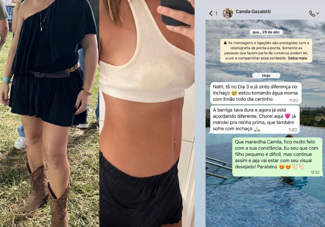 Print de conversa: Camila conta que no Dia 3 já sentiu diferença no inchaço